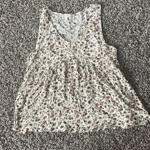 Pink lily, cream and floral tank top